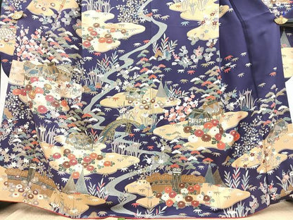 平和屋着物●豪華振袖　駒刺繍　御所解花文　金彩　正絹　逸品　BAAY9074yc