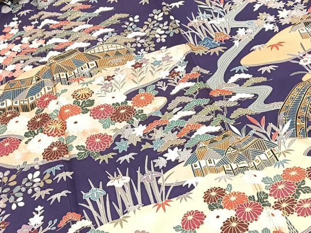 平和屋着物●豪華振袖　駒刺繍　御所解花文　金彩　正絹　逸品　BAAY9074yc