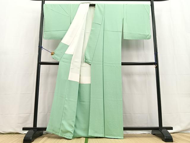 平和屋着物●上質な色無地　若竹色　正絹　逸品　BAAY9077yc