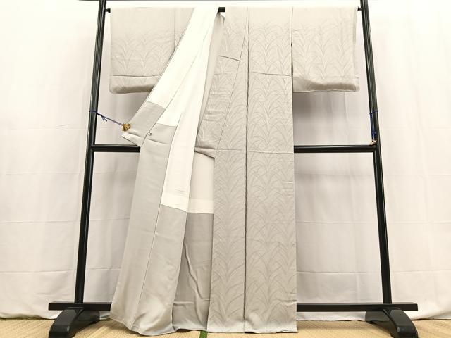 平和屋着物●無地絵羽訪問着　作家物　草葉地紋　白鼠色　正絹　逸品　未使用　BAAY9079yc