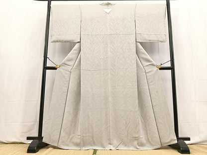 平和屋着物●無地絵羽訪問着　作家物　草葉地紋　白鼠色　正絹　逸品　未使用　BAAY9079yc