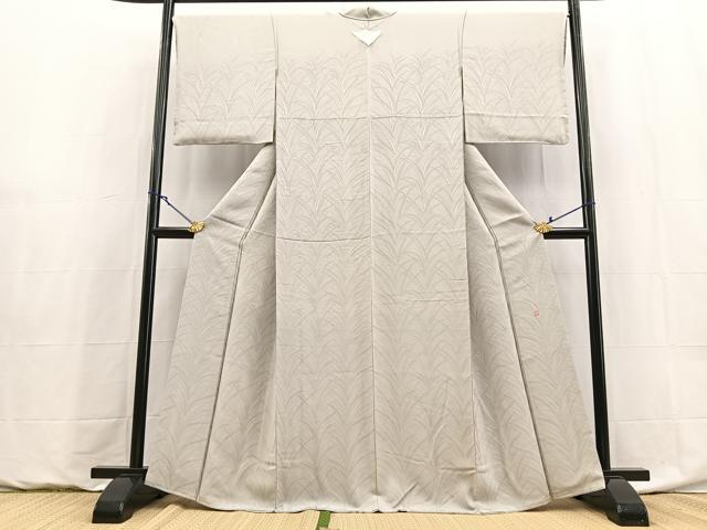 平和屋着物●無地絵羽訪問着　作家物　草葉地紋　白鼠色　正絹　逸品　未使用　BAAY9079yc
