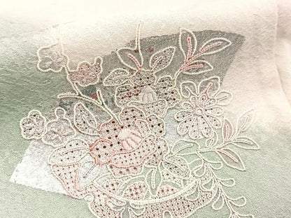 平和屋着物■中国三大刺繍　スワトウ刺繍　汕頭刺繍　訪問着　地紙花文　暈し染め　金銀彩　正絹　逸品　BAAY9080yc