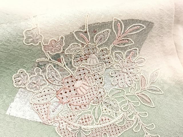 平和屋着物■中国三大刺繍　スワトウ刺繍　汕頭刺繍　訪問着　地紙花文　暈し染め　金銀彩　正絹　逸品　BAAY9080yc