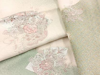 平和屋着物■中国三大刺繍　スワトウ刺繍　汕頭刺繍　訪問着　地紙花文　暈し染め　金銀彩　正絹　逸品　BAAY9080yc