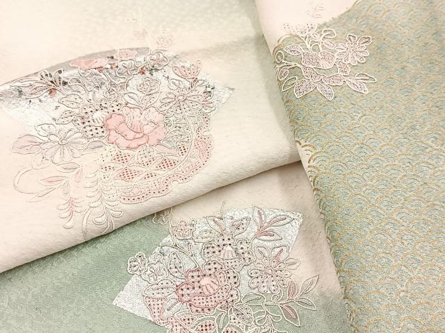 平和屋着物■中国三大刺繍　スワトウ刺繍　汕頭刺繍　訪問着　地紙花文　暈し染め　金銀彩　正絹　逸品　BAAY9080yc