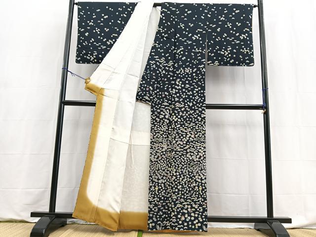 平和屋着物●訪問着　松竹梅花文　黒地　正絹　逸品　BAAY9083yc
