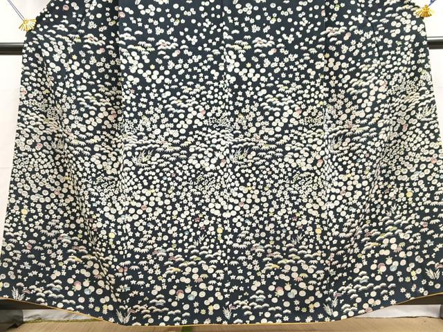 平和屋着物●訪問着　松竹梅花文　黒地　正絹　逸品　BAAY9083yc