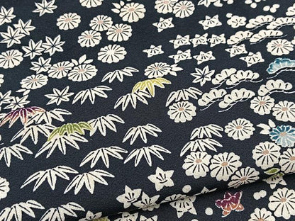 平和屋着物●訪問着　松竹梅花文　黒地　正絹　逸品　BAAY9083yc