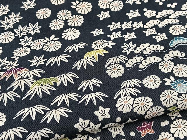平和屋着物●訪問着　松竹梅花文　黒地　正絹　逸品　BAAY9083yc