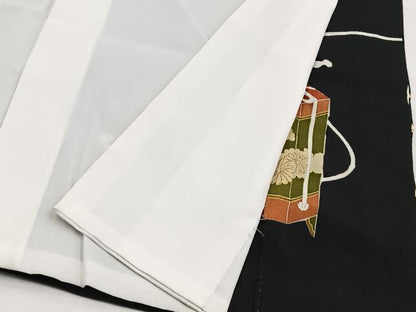 平和屋着物■豪華黒留袖　駒刺繍　貝桶花文　金彩　正絹　逸品　BAAY9091yc