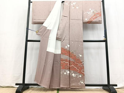 平和屋着物■訪問着　絞り　刺繍　雪芝松花文　金彩　銀糸　正絹　逸品　BAAY9096yc