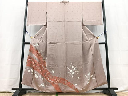 平和屋着物■訪問着　絞り　刺繍　雪芝松花文　金彩　銀糸　正絹　逸品　BAAY9096yc