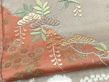 平和屋着物■訪問着　絞り　刺繍　雪芝松花文　金彩　銀糸　正絹　逸品　BAAY9096yc
