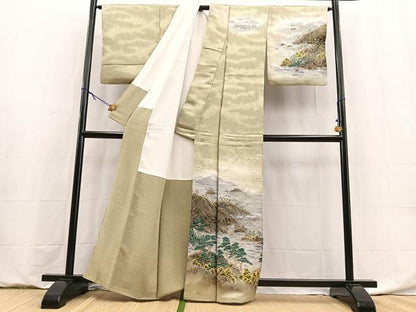 平和屋着物●訪問着　作家物　絞り　風景文　暈し染め　金通し地　正絹　逸品　BAAY9100yc