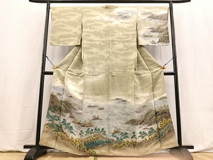 平和屋着物●訪問着　作家物　絞り　風景文　暈し染め　金通し地　正絹　逸品　BAAY9100yc