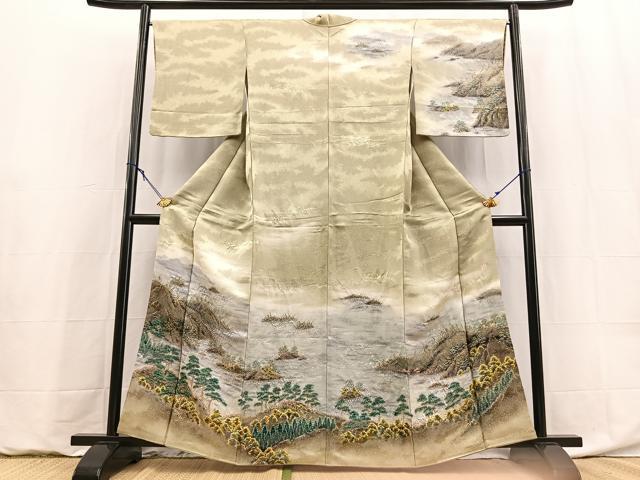 平和屋着物●訪問着　作家物　絞り　風景文　暈し染め　金通し地　正絹　逸品　BAAY9100yc