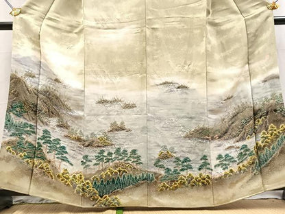 平和屋着物●訪問着　作家物　絞り　風景文　暈し染め　金通し地　正絹　逸品　BAAY9100yc