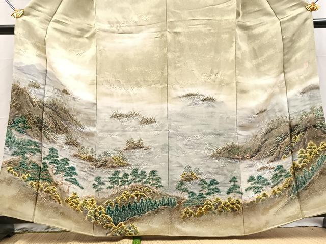 平和屋着物●訪問着　作家物　絞り　風景文　暈し染め　金通し地　正絹　逸品　BAAY9100yc