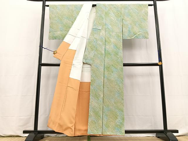 平和屋着物■大変加工の良い総絞り小紋　霞文　暈し染め　正絹　逸品　BAAY9101yc