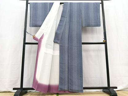 平和屋着物■上質な小紋　縞　鬼しぼ縮緬　正絹　逸品　BAAY9102yc