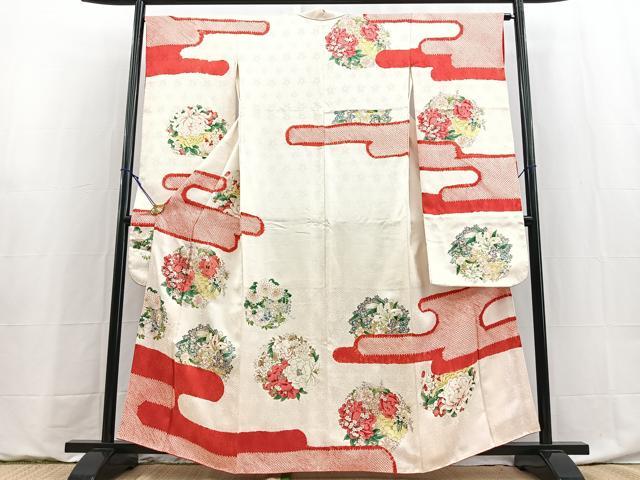 平和屋着物■豪華振袖　絞り　駒刺繍　エ霞花丸文　正絹　逸品　BAAY9106yc