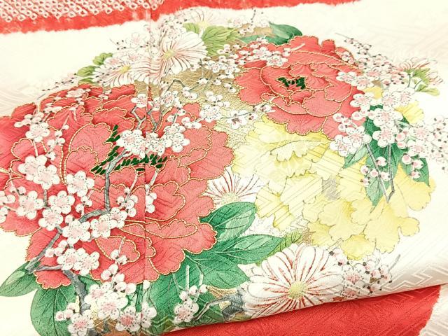 平和屋着物■豪華振袖　絞り　駒刺繍　エ霞花丸文　正絹　逸品　BAAY9106yc