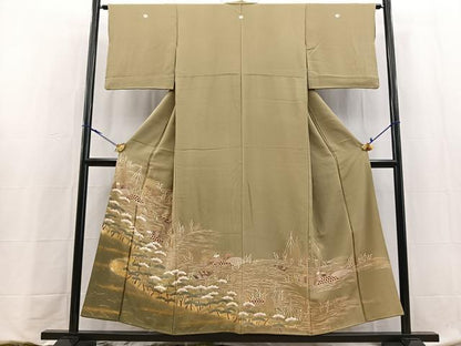 平和屋着物■豪華色留袖　駒刺繍　浜松文　金彩　正絹　逸品　BAAY9115yc