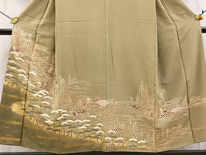 平和屋着物■豪華色留袖　駒刺繍　浜松文　金彩　正絹　逸品　BAAY9115yc