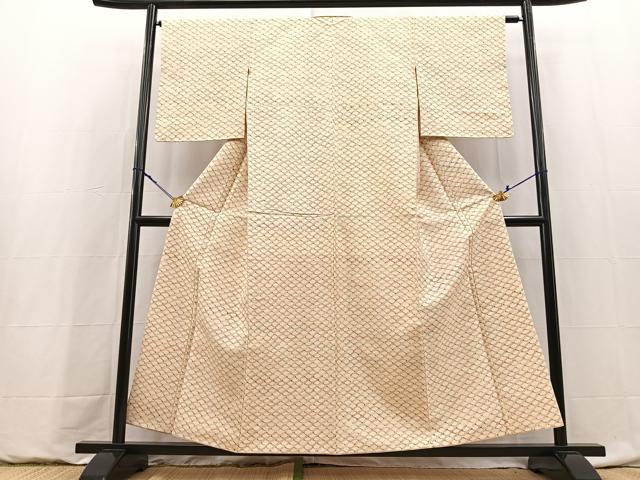 平和屋着物■上質な小紋　紬地　こぼれ松葉青海波文　正絹　逸品　BAAY9119yc