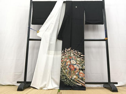 平和屋着物●豪華黒留袖　友禅　作家物　花車文　正絹　逸品　BAAY9126yc