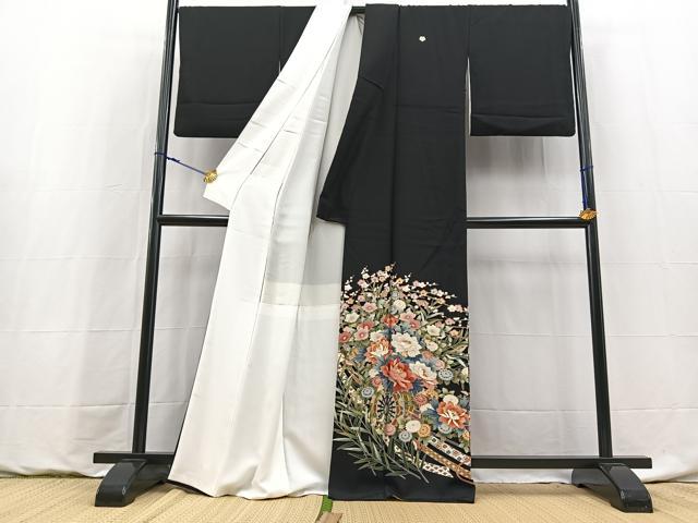平和屋着物●豪華黒留袖　友禅　作家物　花車文　正絹　逸品　BAAY9126yc