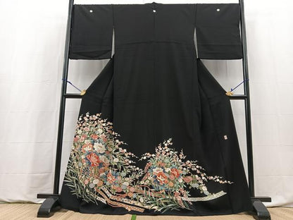 平和屋着物●豪華黒留袖　友禅　作家物　花車文　正絹　逸品　BAAY9126yc