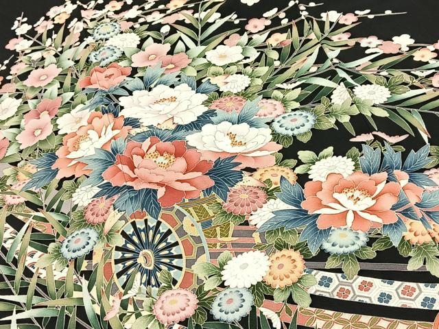 平和屋着物●豪華黒留袖　友禅　作家物　花車文　正絹　逸品　BAAY9126yc
