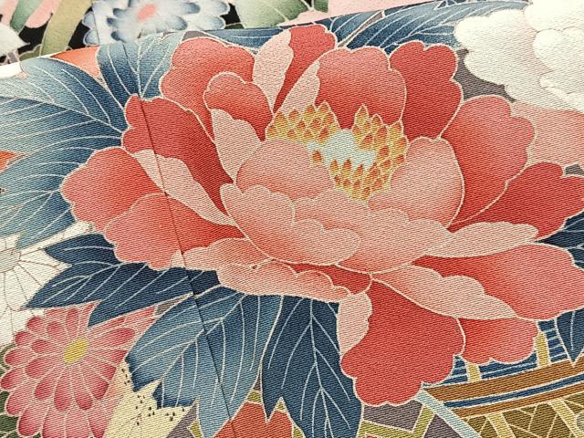 平和屋着物●豪華黒留袖　友禅　作家物　花車文　正絹　逸品　BAAY9126yc