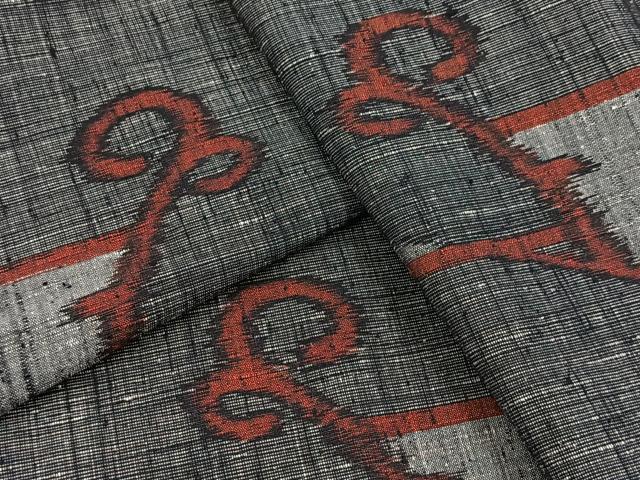 平和屋着物■上質な紬　唐草文　黒地　正絹　逸品　BAAY9127yc