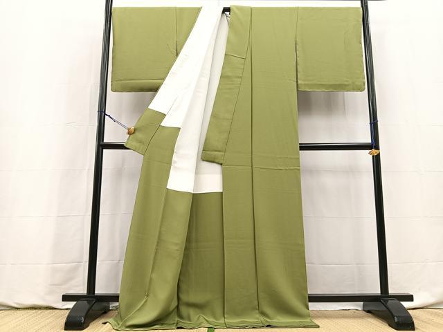 平和屋着物●上質な色無地　草色　正絹　逸品　BAAY9134yc