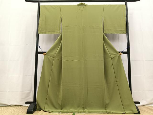 平和屋着物●上質な色無地　草色　正絹　逸品　BAAY9134yc