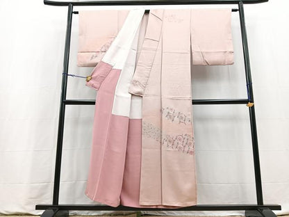 平和屋着物■訪問着　刺繍　更紗花文　暈し染め　正絹　逸品　BAAY9136yc