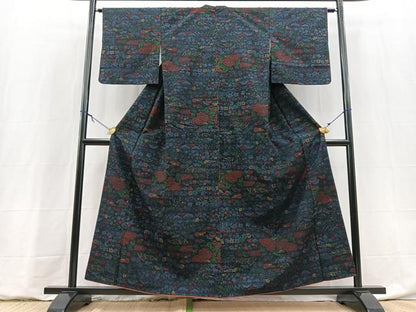 平和屋着物■上質な紬　風景花文　正絹　逸品　BAAY9138yc