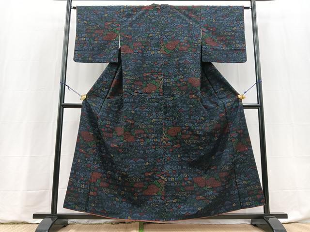 平和屋着物■上質な紬　風景花文　正絹　逸品　BAAY9138yc