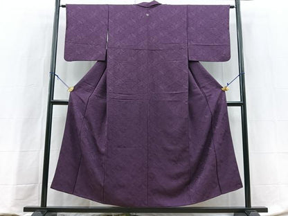 平和屋着物■上質な色無地　草花地紋　桑の実色　正絹　逸品　BAAY9140yc