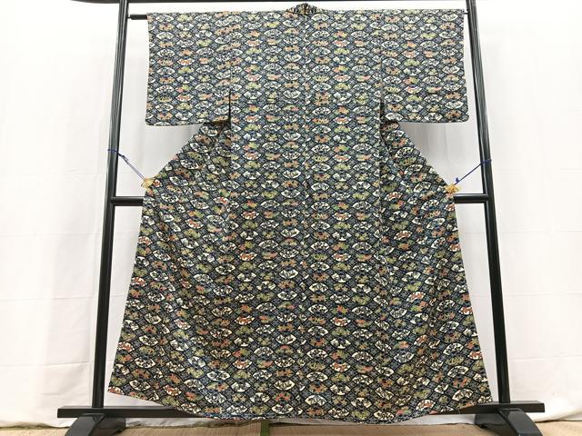 平和屋着物■上質な小紋　型染め　地紙草花文　正絹　逸品　未使用　BAAY9142yc