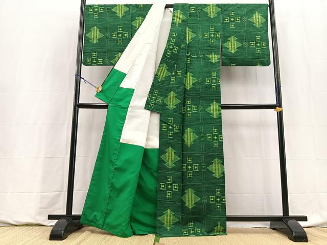 平和屋着物■上質な紬　幾何学文様　正絹　逸品　BAAY9172yc