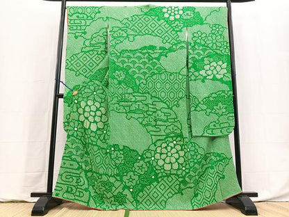 平和屋着物●豪華振袖　総絞り　吉祥花文　正絹　逸品　BAAY9174yc