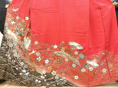 平和屋着物■豪華振袖　駒刺繍　立波御所車花文　暈し染め　金銀彩　正絹　逸品　BAAY9176yc