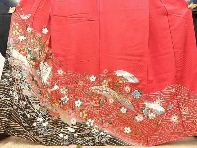 平和屋着物■豪華振袖　駒刺繍　立波御所車花文　暈し染め　金銀彩　正絹　逸品　BAAY9176yc