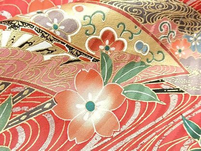 平和屋着物■豪華振袖　駒刺繍　立波御所車花文　暈し染め　金銀彩　正絹　逸品　BAAY9176yc