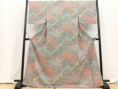 平和屋着物■上質な小紋　幾何学花文　正絹　逸品　BAAY9177yc
