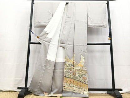 平和屋着物●豪華色留袖　駒刺繍　皮下更紗花文　金彩　正絹　逸品　BAAY9179yc